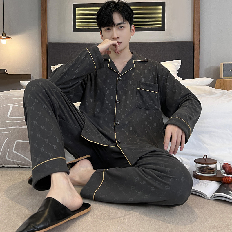 Pijamas de terciopelo para hombres primavera, otoño, invierno, terciopelo de coral más cálido, terciopelo de isla, cardigan, conjunto de ropa para el hogar