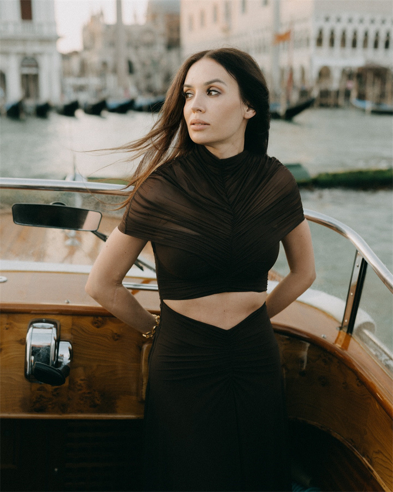 Women's Sexy Hollow Out Short Sleeve Mock Neck Ruched High Waist Floor Length Maxi Dress – Trendy Club Gown_ecoleips.com