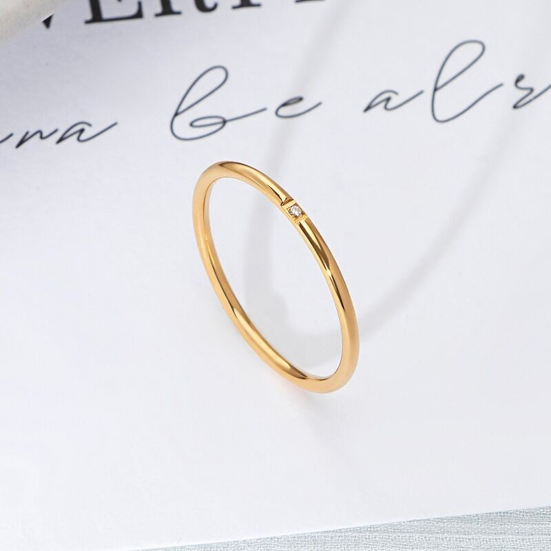 Minimalist Gold Plated Ring With Single Diamond Designer Style_voghion.com