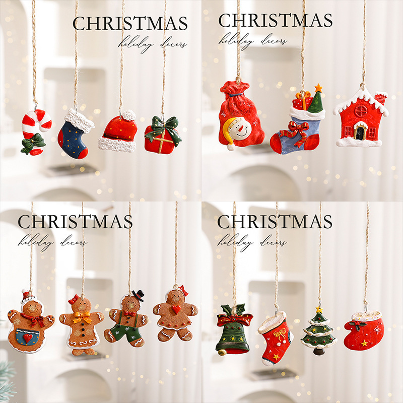 Cross-Border Christmas Gingerbread Man Pendant Combination DIY Simple Resin Christmas Gift Christmas Tree Decoration Set Pendant