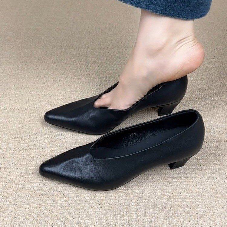 女性用スリッポンポインテッドトゥハイヒール、多用途の浅い口の靴、レトロなミニマリストの厚いヒールの魔女靴|undefined