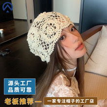 新品编织镂空蕾丝帽女款手工包头针织帽日系复古外贸工厂批发帽子