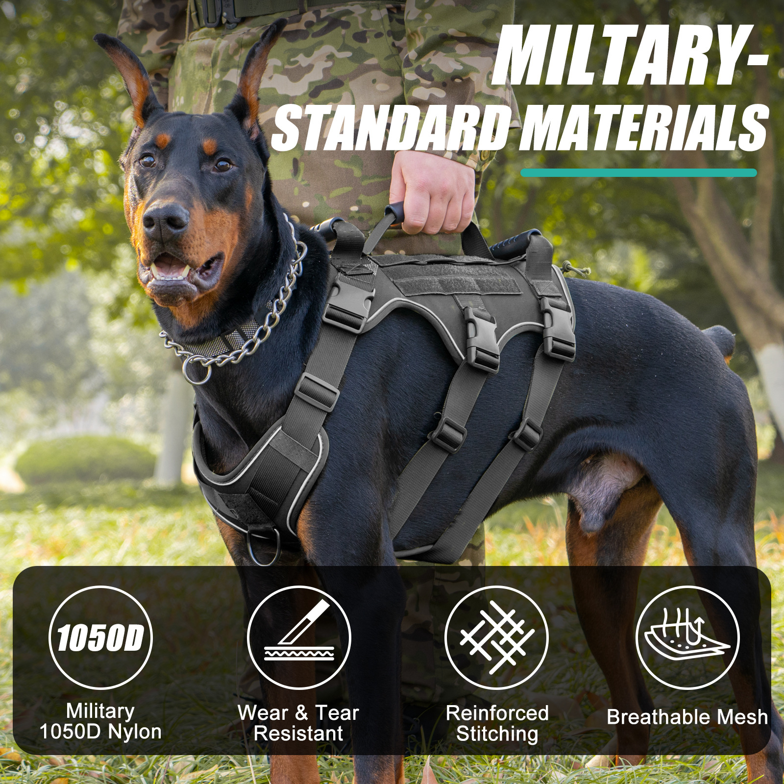 Medium And Large Pet Dog Explosion-Proof Tactical Leash Waterproof Anti-Escape Reflective Adjustable Harness_voghion.com