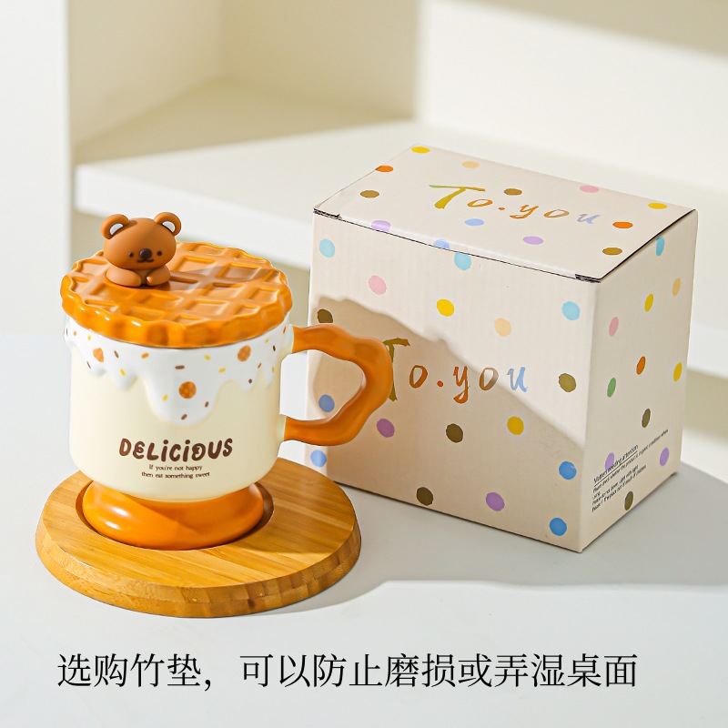 Caricatura dulce oso galletas tazas de cerámica con tapa de alta calidad de la oficina taza de agua regalo de mano taza de regalo