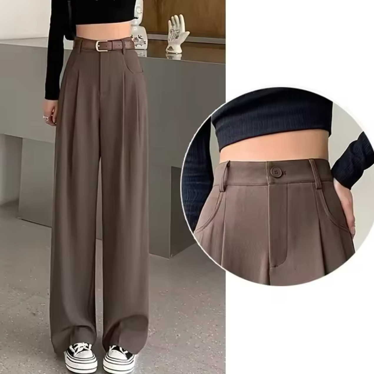 2024 New High-end Sense Dragging Elegant Suit Pants Women's High Waist Straight Casual Narrow Wide-leg Long Pants
