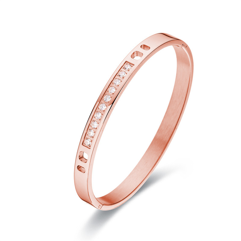 1 Piece Quantity Holiday, Daily Occasion Simple Style Streetwear Solid Color Stainless Steel Plating Inlay Artificial Gemstones Bangle