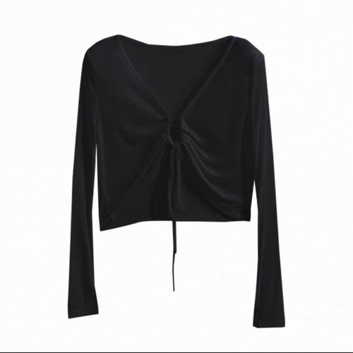 Women's Summer Stylish Short V-Neck Cardigan Open Style Outerwear Thin Covering Blazer Black