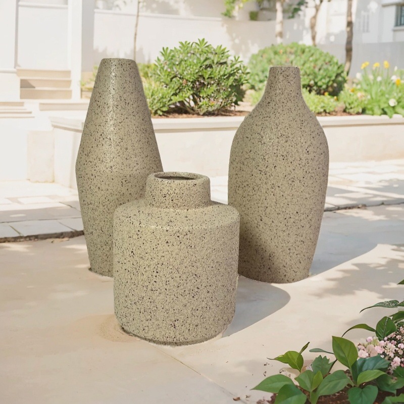 Cross-border stoneware decorative vase decoration ceramic flower arrangement container particle sense high color value ins style straight dry vase