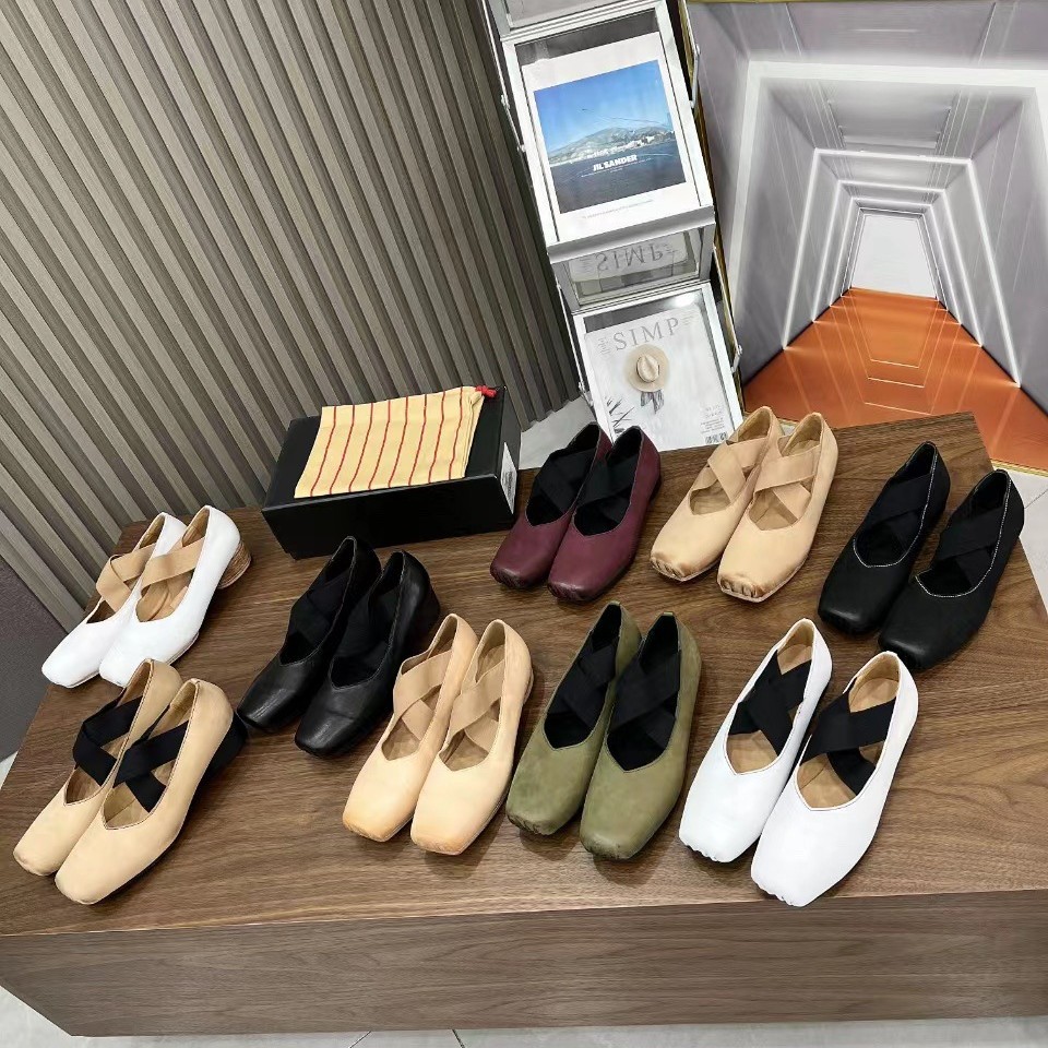 Guangzhou High-Quality Washed Horse Leather Lining Cowhide Vintage Uma Pig Nose Ballet Flats Women's Shoes Flat Mid-Heel Shoes