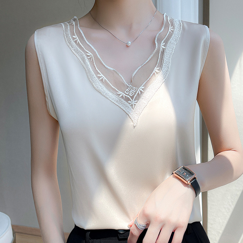 Silk summer lace solid base vest sleevless