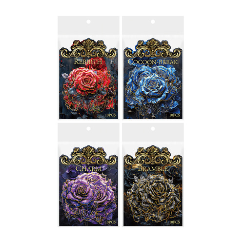 Ancient Forest PET Sticker Captured Rose Series Dark Theme Notebook Material Decor Collage Base 4 Styles