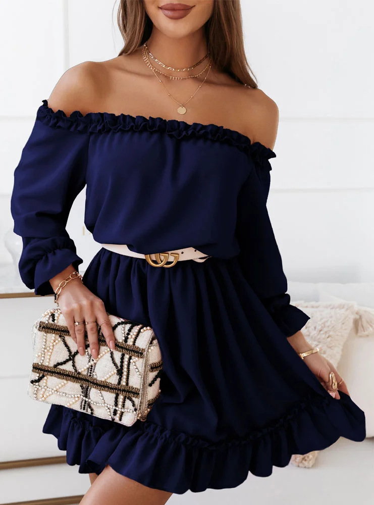 Women's Regular Dress Fashion Off Shoulder Patchwork Long Sleeve Solid Color Above Knee Daily display picture 2