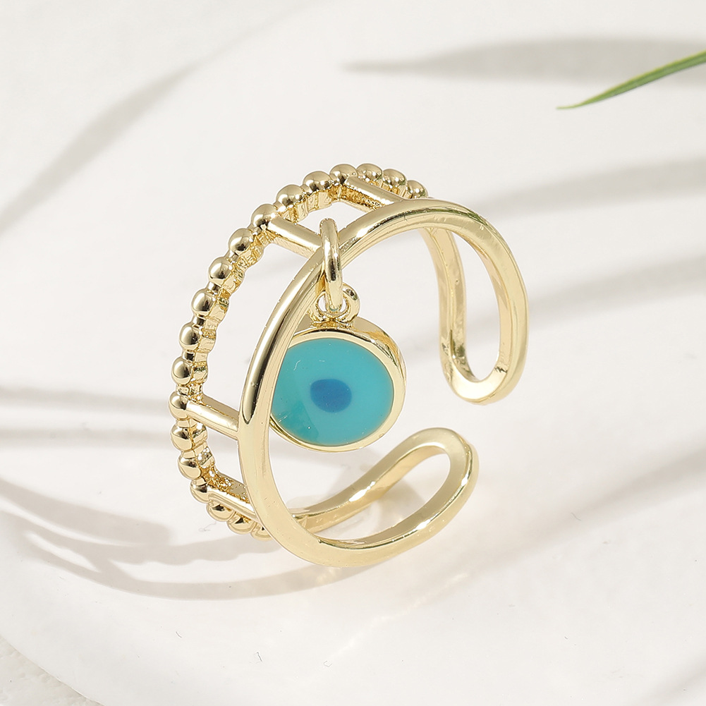 Wholesale Geometric Double Tail Ring Evil Eye Women's Copper Ring display picture 2