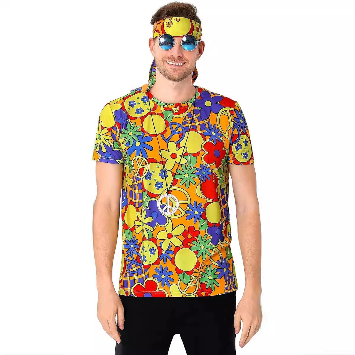 嬉皮士2024跨境亚马逊速卖通欧美时尚印花短袖嬉皮士风格表演服