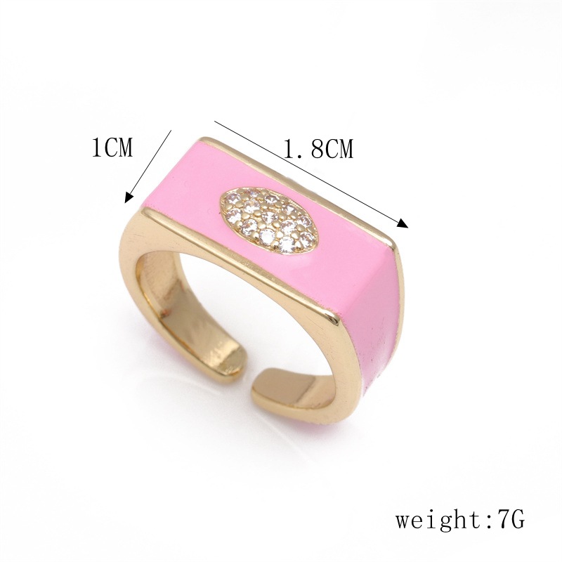 10g Weight Zircon Inlay Material Open Ring Classification Fashion Geometric Heart Shape Copper Open Ring Inlay Zircon Copper Rings