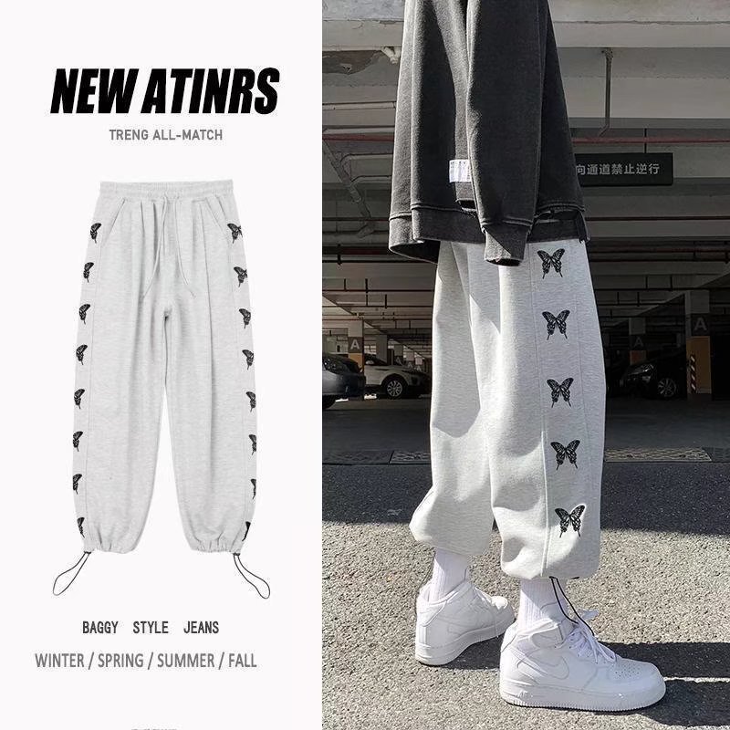 Summer Trendy Ins Trendyy Brand Printed Sports Pants for Men and Women Street Hip-Hop Drawstring Straight Pants Casual Leg Binding Trend