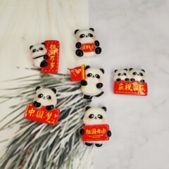 新款亮面卡通国庆熊猫字牌树脂配件diy手机壳钥匙扣发饰贴片