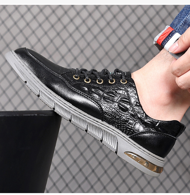 Pánske topánky s krokodílím vzorom, jeseň 2023, nové šnurovacie topánky, mládežnícke trendy, mäkká podrážka, ležérne kožené topánky_voghion.com