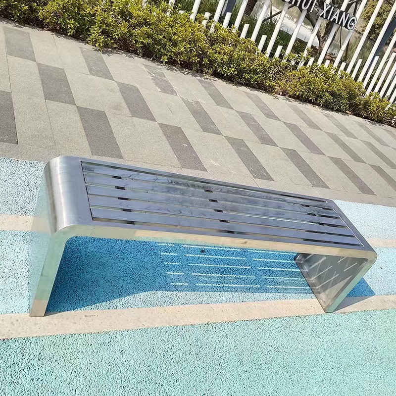 Banco de parque para exteriores, doble asiento de acero inoxidable, ideal para estaciones de autobús, plazas y patios de ocio image 8