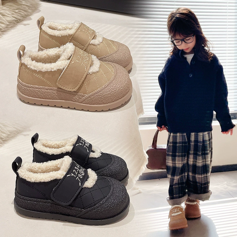 Вторая хлопковая обувь для девочек 2024 зимняя новая детская хлопковая обувь осенняя зимняя обувь плюс бархатная обувь зимняя снежная обувь меховая обувь