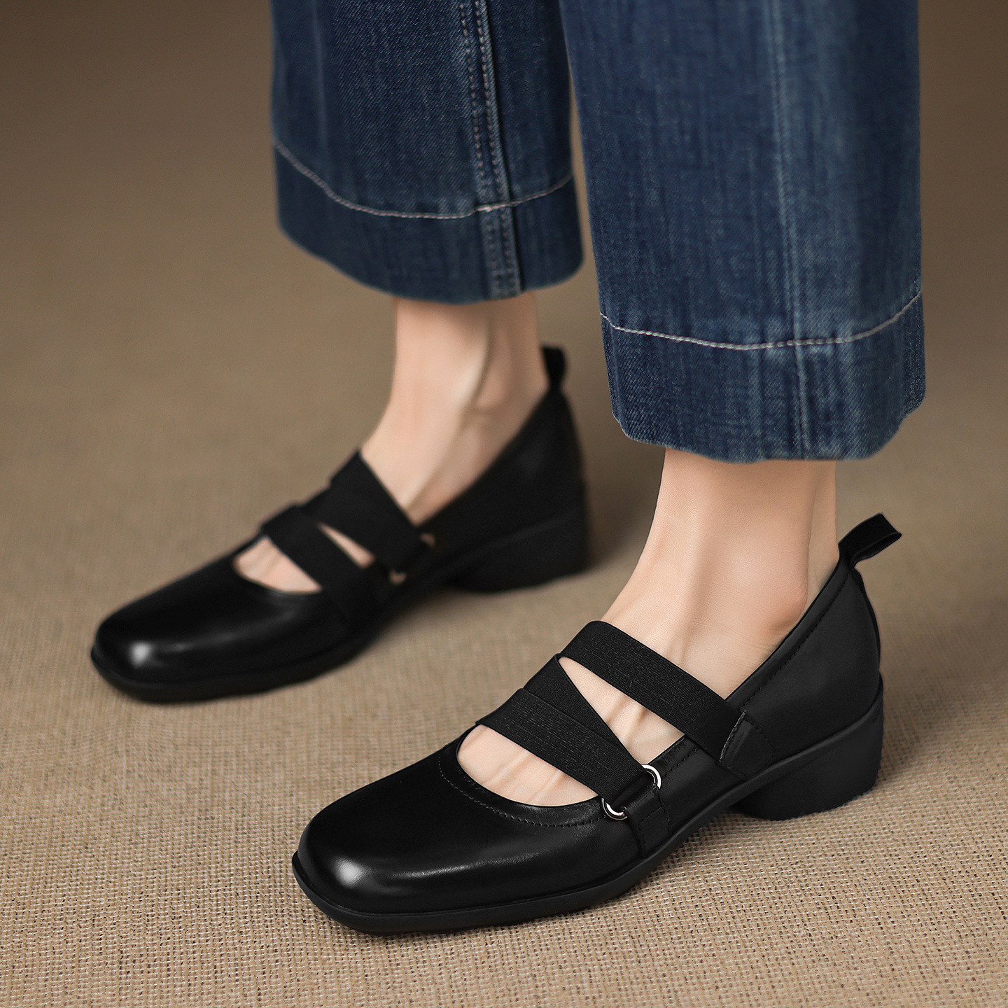 Giày Mary Jane nữ quai ngang gót xuồng 4 cm, phong cách ballet retro — đen