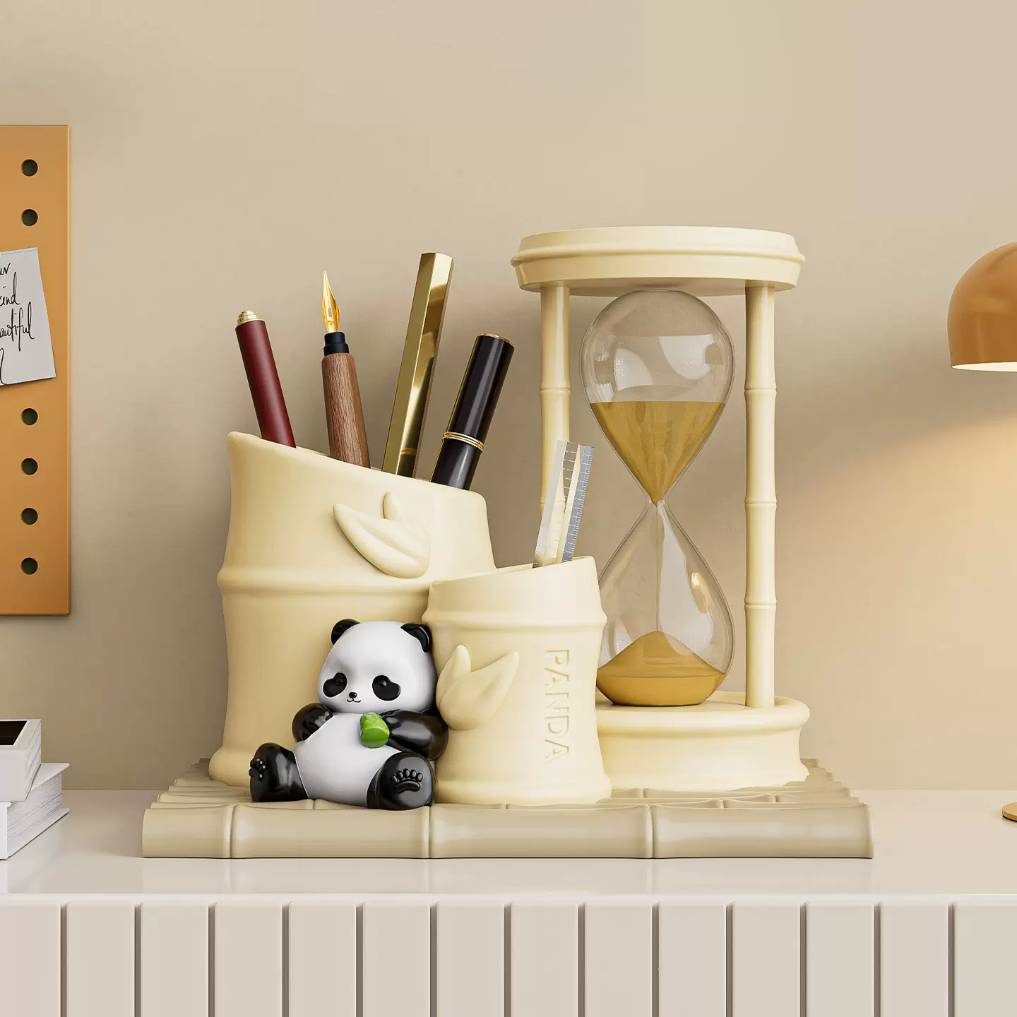 创意熊猫沙漏摆件高级感桌面收纳笔筒学生办公室高颜值教师节礼物