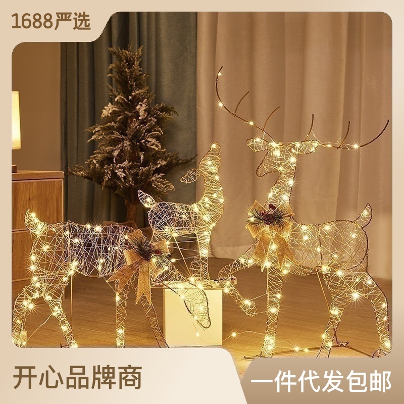 Christmas Iron Deer Pull Cart Luminous E...