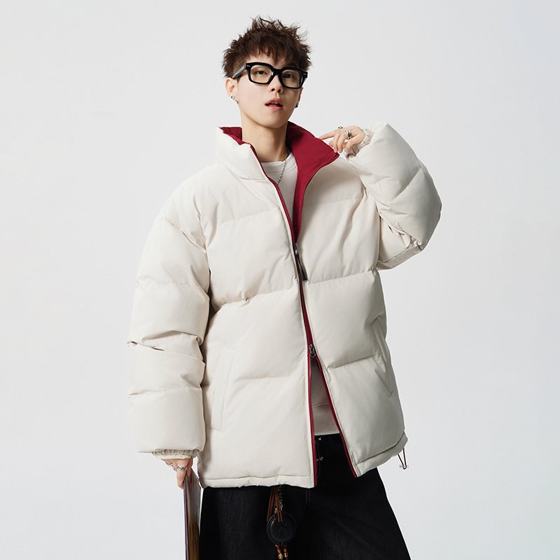 立领拼色男装宽松大码短款秋冬季外套立领加厚棉衣服