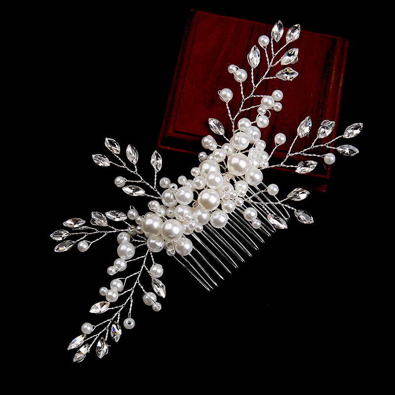 Elegant White Pearl Updo Hair Comb, Handmade Water Diamond Crown Hair Accessory, Floral Hairpin, Bridal Hair Decor