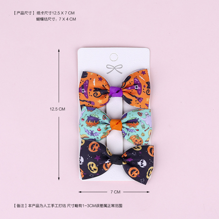 13g Weight Hair Accessories Classification Halloween Festival Bow Knot Pattern Kid'S Gender Fashion Style Halloween Children's Bow Hairpin Three-piece Set Wholesale Nihaojewelry 10