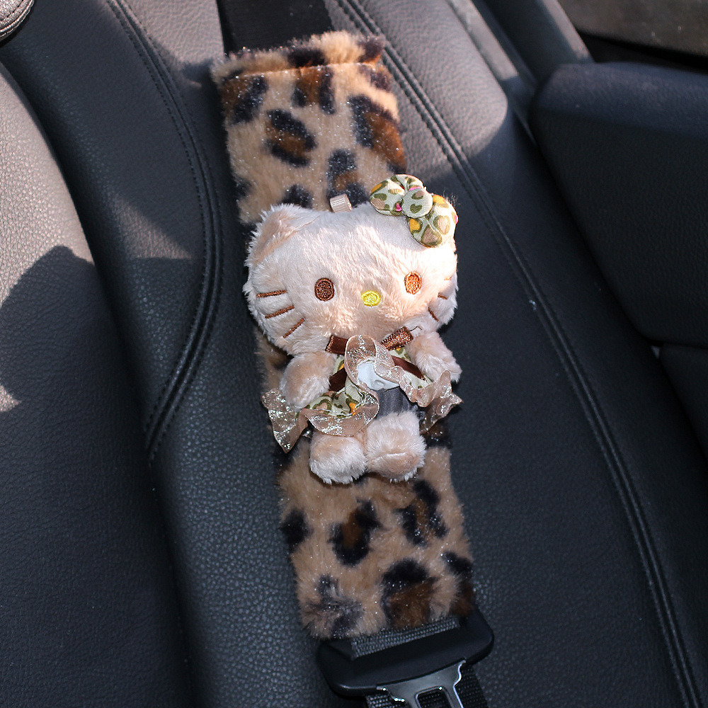 Maillard Leopard Print Hellokitty Plush Car Seat Belt Shoulder Cover Car Interior Decoration Good New Car Gift