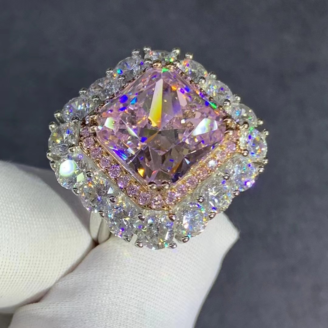 Princesa diamante corte Rosa alto carbono diamante anillo 8 quilates piedra principal con incrustaciones importado alto carbono diamante VVS nivel