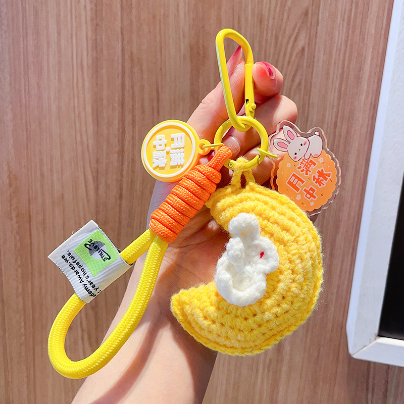 中秋節小さなギフトぬいぐるみかぎ針編みムーンウサギキーホルダーペンダント 2025 新しいかわいいスクールバッグペンダント|undefined