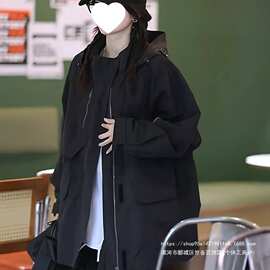 设计感小众复古工装连帽中长款情侣男女风衣外套女厚实款2026新款