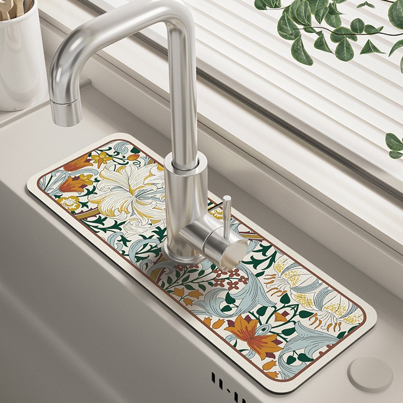 Small fresh flower faucet countertop absorbent mat bar countertop draining mat narrow diatom mud mat stain-resistant soft mat