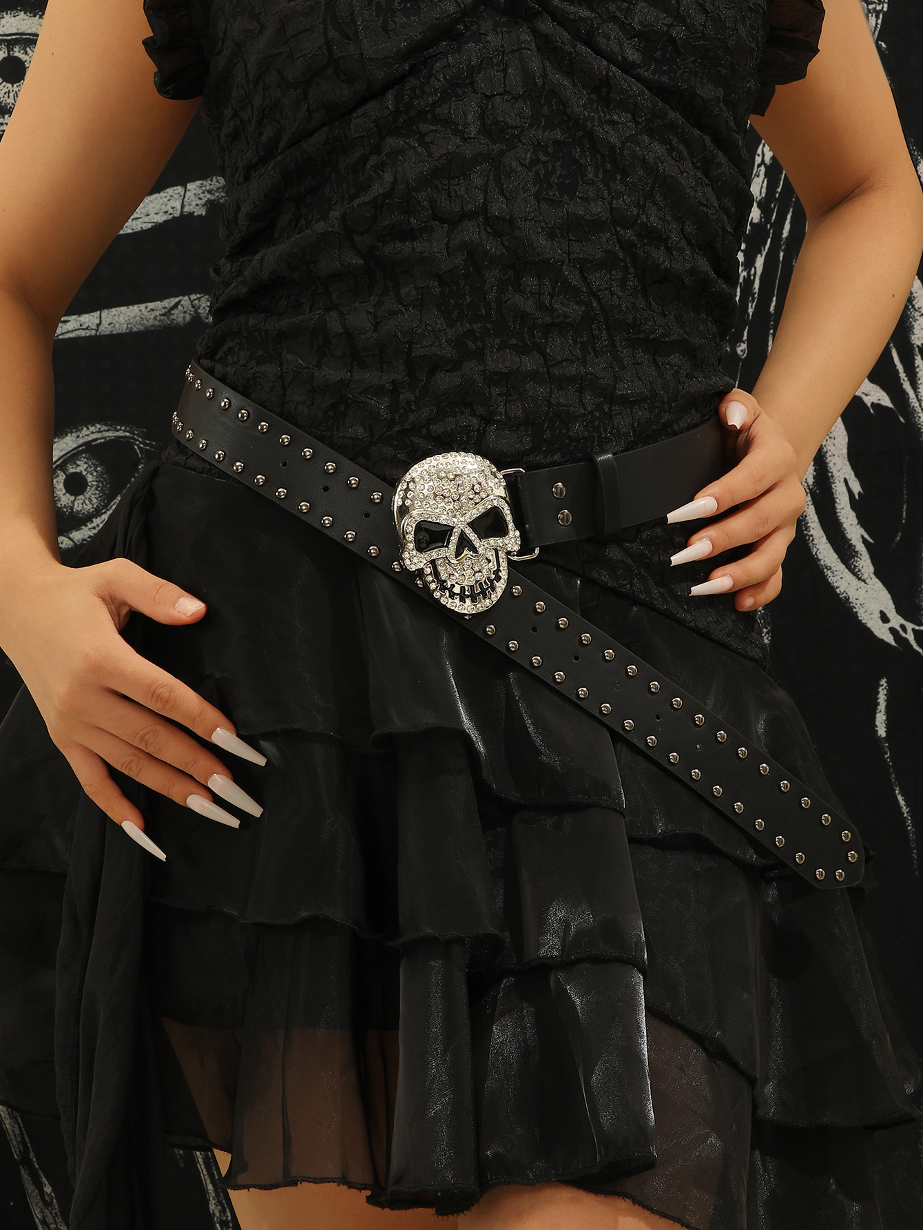 Hip-Hop Punk Skull Pu Leather Alloy Inlay Rhinestones Unisex Leather Belts display picture 7