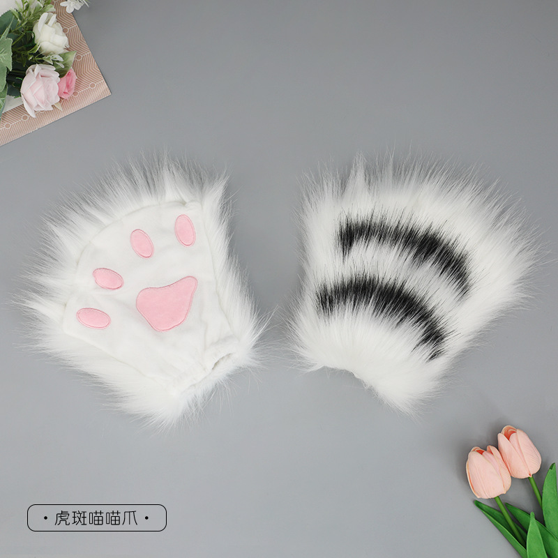 Lindo peluche bestia oído tocado guantes sin dedos bestia cola Cosplay Accesorios para el cabello gato traje de cola