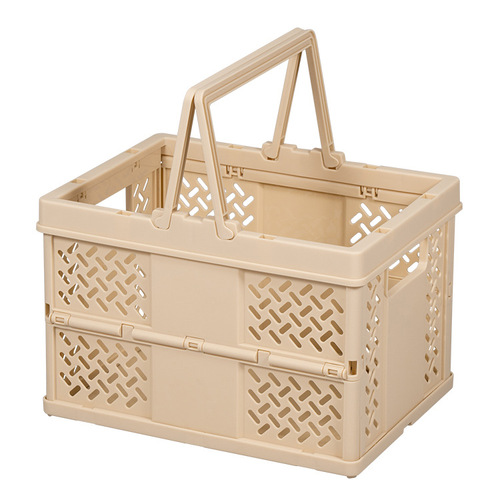 Foldable plastic storage basket, stackable storage basket, portable outdoor hand basket, Japanese style hollow picnic basket