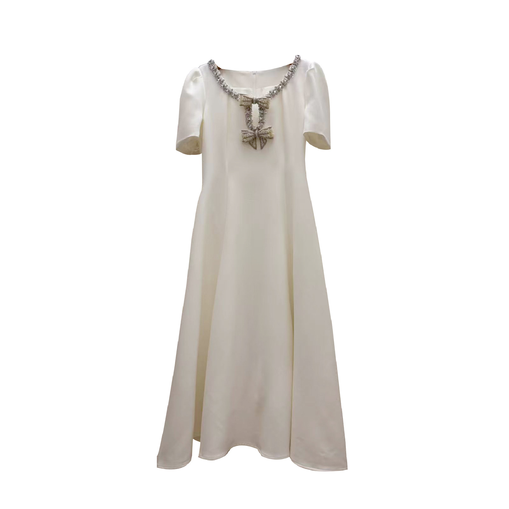Elegant Retro Diamonds Stitching Bow Decorative Short Sleeved Maxi Dress 15 Elegant Retro Diamonds Stitching Bow Decorative Short Sleeved Maxi Dress