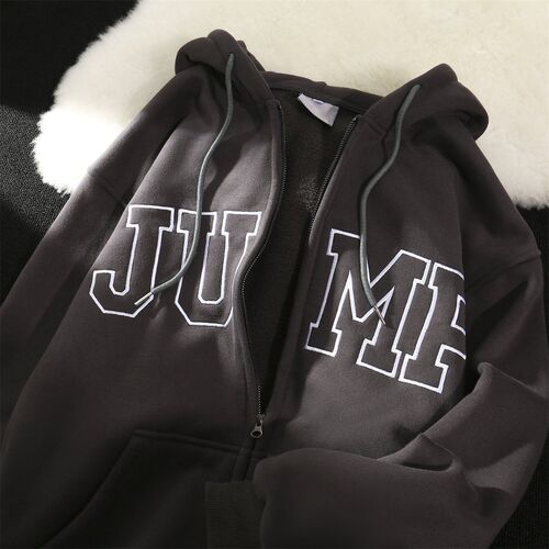 American retro oversize national trend hooded hooded sweater women's winter Korean style loose velvet thick coat top trend