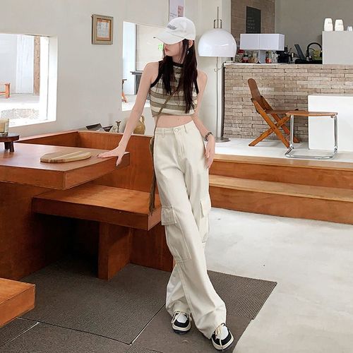 2025 High-Quality Workwear Denim Jeans in White—Versatile Design, High-Waisted, Perfect for Pear-Shaped Figures, Casual Wide-Leg Pants