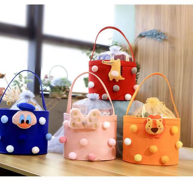 可爱卡通毛毡伴手礼袋宝宝满月回礼手提包周岁百日宴可爱抱抱桶