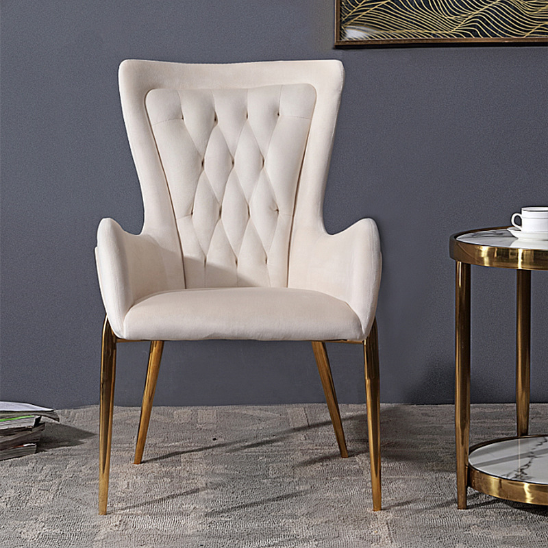 Modern Minimalist Hotel Restaurant Apartment Project Customized Metal Legs White Tufted Fabric Backrest Casual Dining Chair