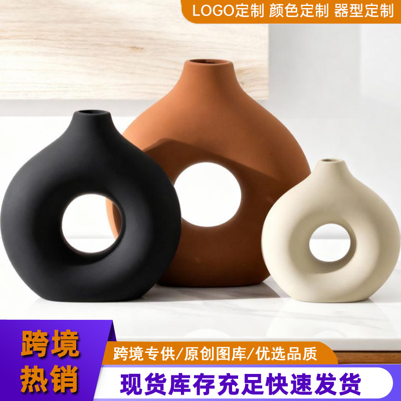 Ceramic Vase Circle Vase Vase Ceramic Ornaments Creative Ceramic Vase suit Living Room Cross-border Vase Ceramic