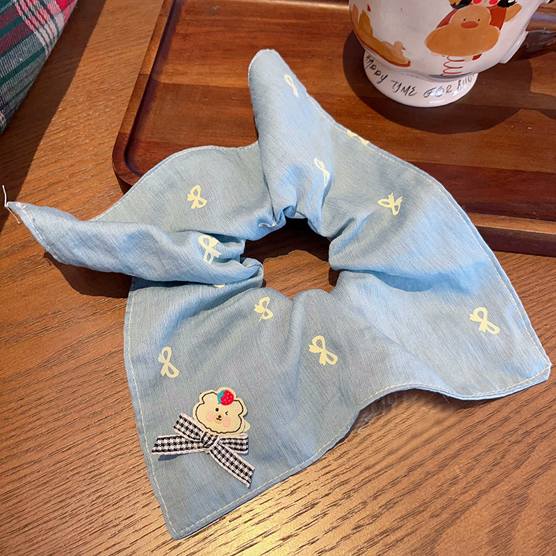 Pañuelo cuadrado bordado para niños, lazo para el cabello de intestino grueso, lazo para el cabello de alto nivel para niñas, cuerda de cabeza de cola de caballo baja, accesorios para el cabello de estilo occidental para niñas