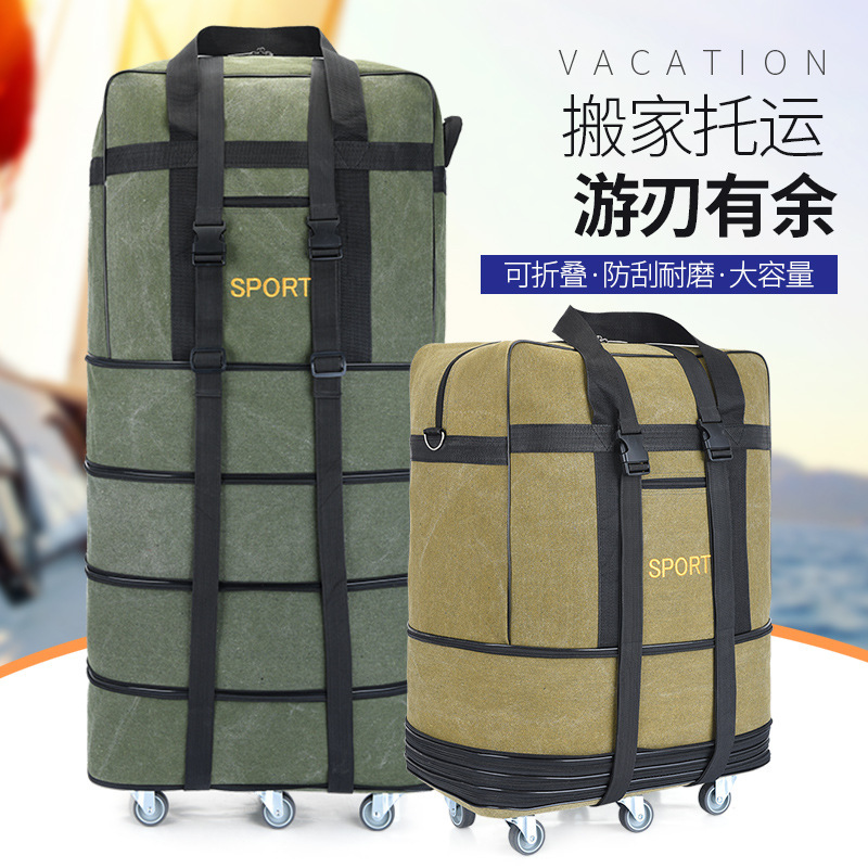 158 Airlines Shipping Bag Canvas Duffel Bag Large Capacity Moving Travel Bag Wheeled Back Pull Luffel Bag Dual-use