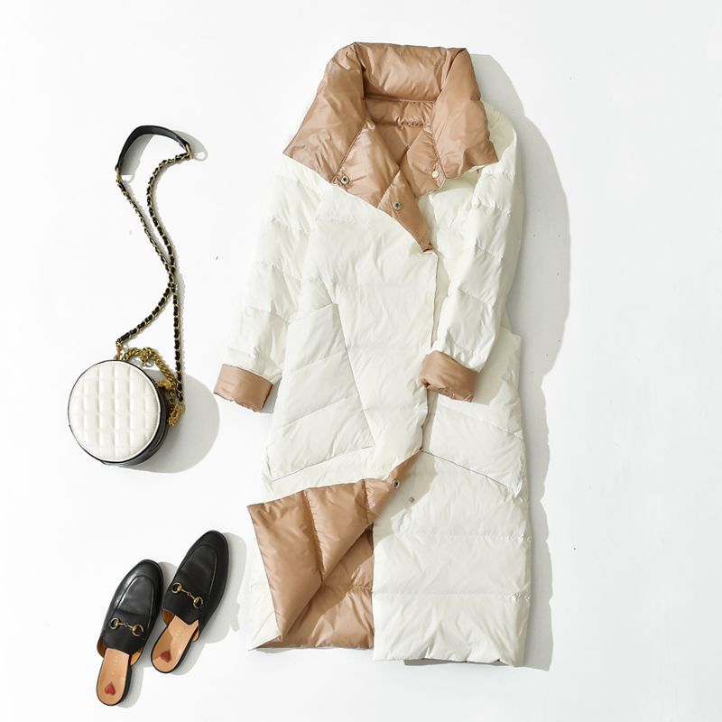 Winter Lightweight Reversible down Jacket for Women, Mid-Length Korean Style Over-The-Knee White Duck down Off-Season Reversible Jacket Trendy