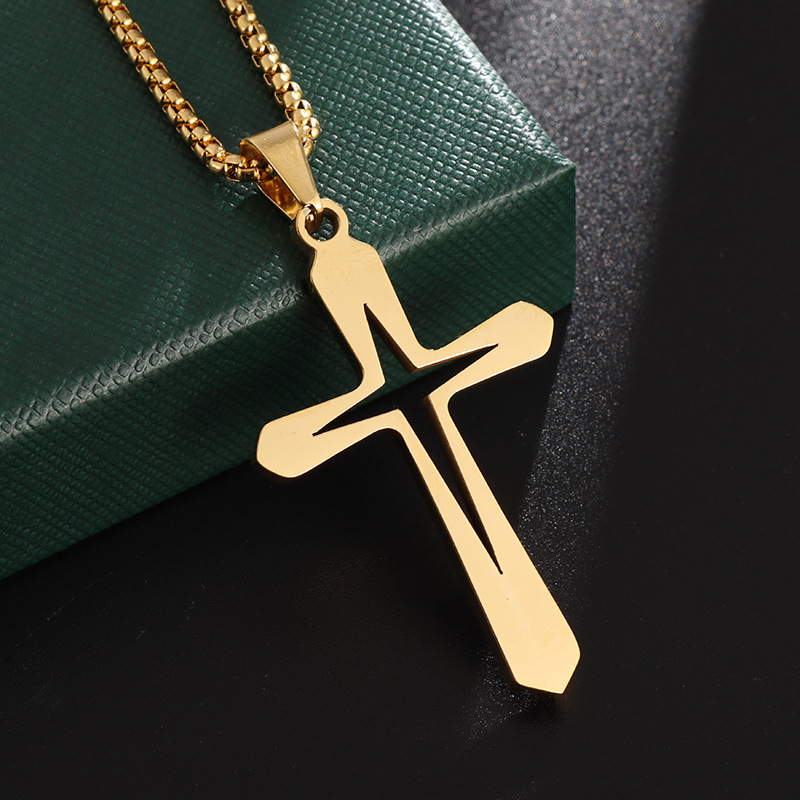 Collana con pendente a croce vuota in acciaio inossidabile da uomo di nuova moda Regali di gioielli con collana religiosa fortunata semplice_voghion.com