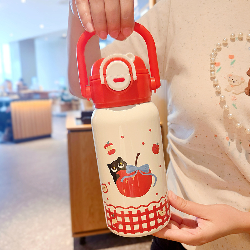 Dibujos animados 316 acero inoxidable doble bebida creativa para niños termo taza de agua de paja de asta regalo de coche portátil al por mayor