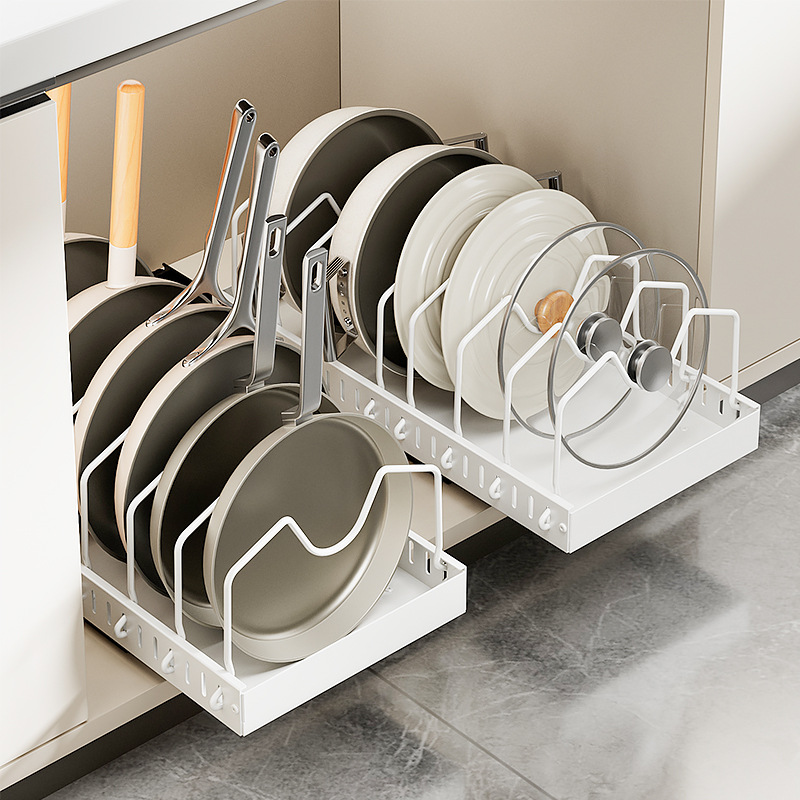 Adjustable Pot Storage Rack Kitchen Storage Rack Cabinet Countertop Multi-Functional Dish Rack Household Pot Lid Rack Pot Rack